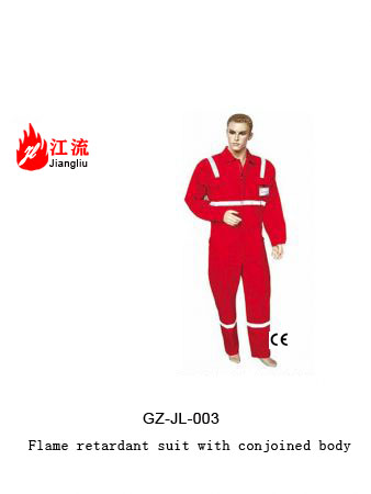 Flame retardant suit with conjoined body